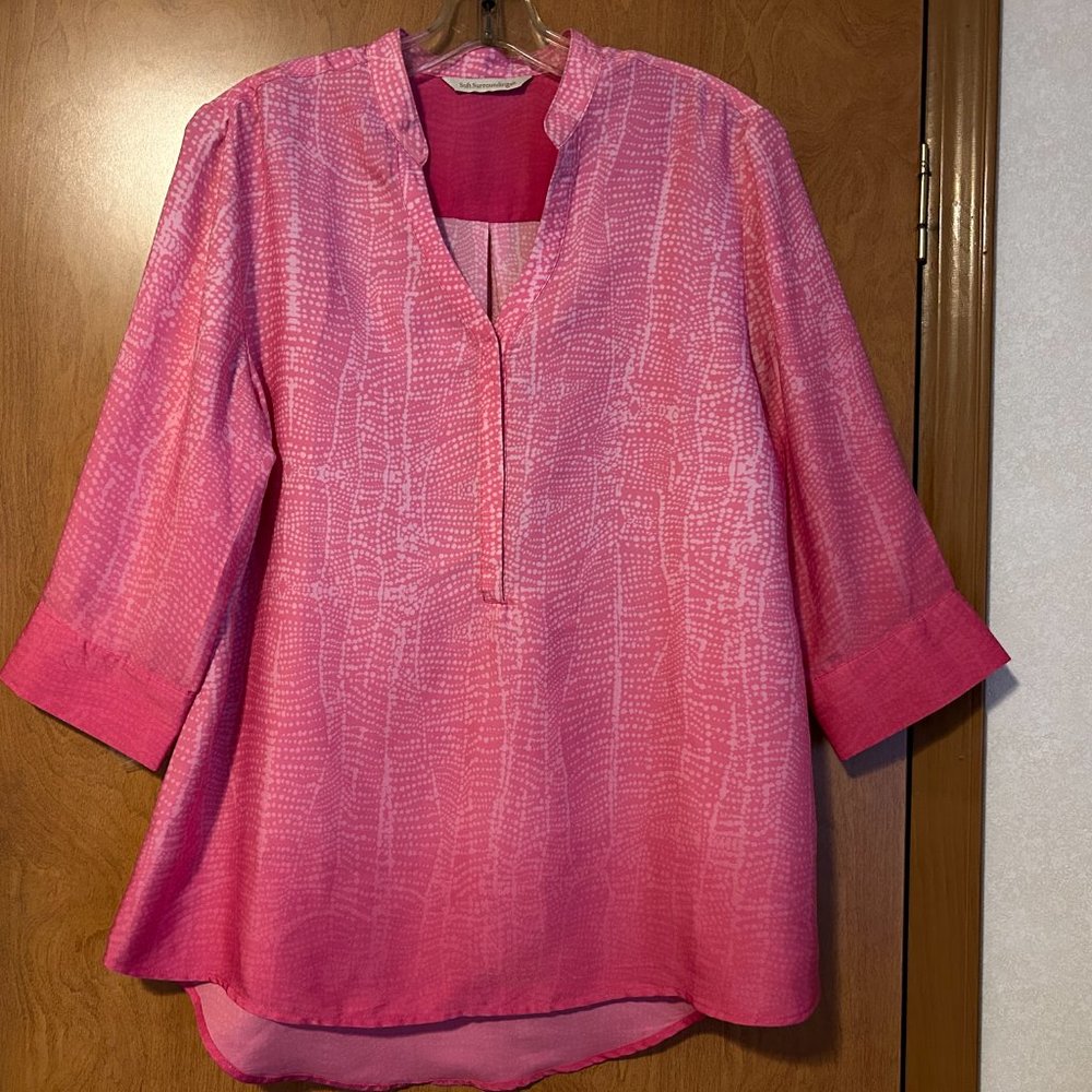 SOFT SURROUNDINGS Sz PM Pink Ombre 3/4 Sleeves Silky Tunic Top